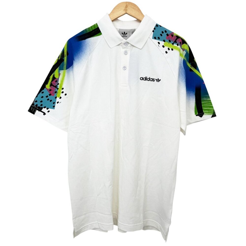 adidas Men's Tennis Pique Polo Shirt with 80s Abstract Print Sleeves Medium NWT